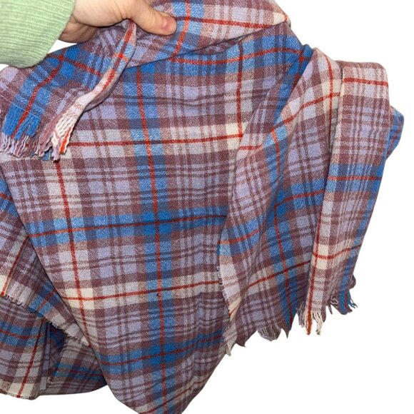 j. crew blue lavender STUNNING SPRING Colors plaid tartan shawl scarf ITALY - Picture 6 of 6